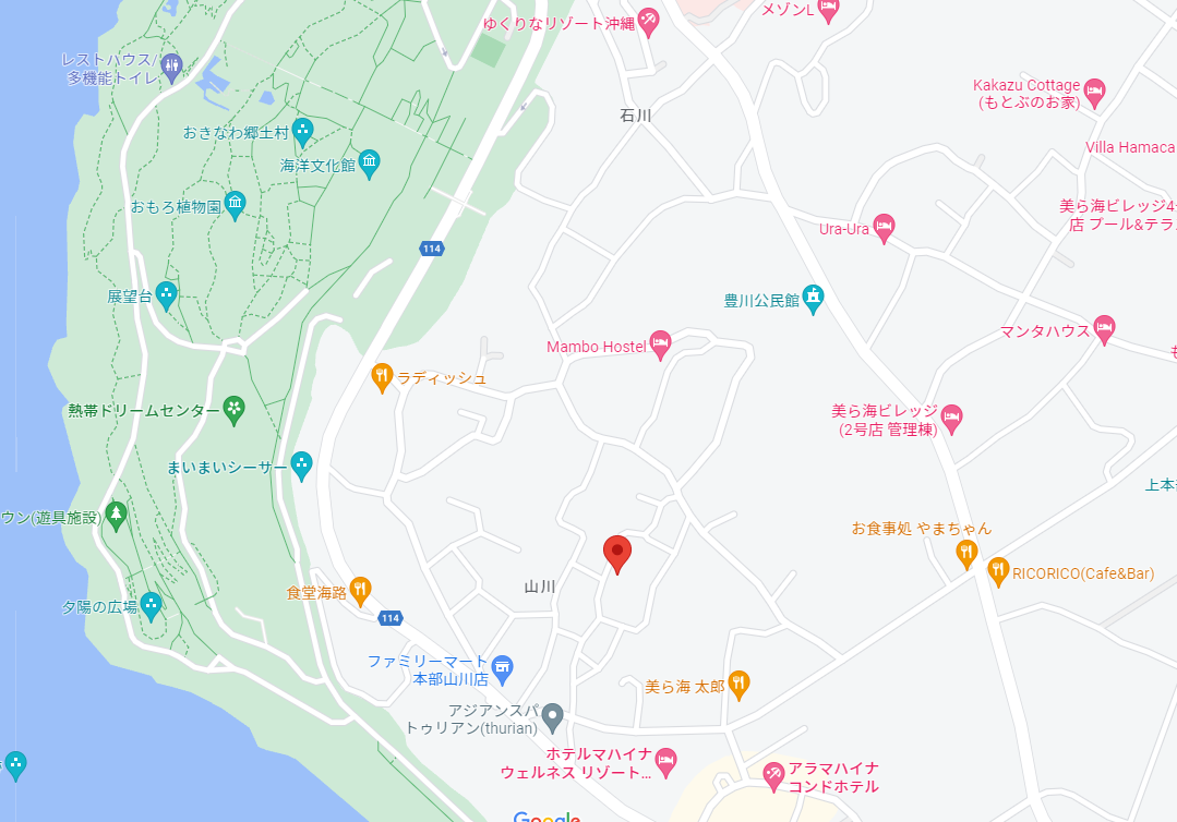 沖縄本島北部本部町　海と緑に囲まれた宿泊施設兼飲食店